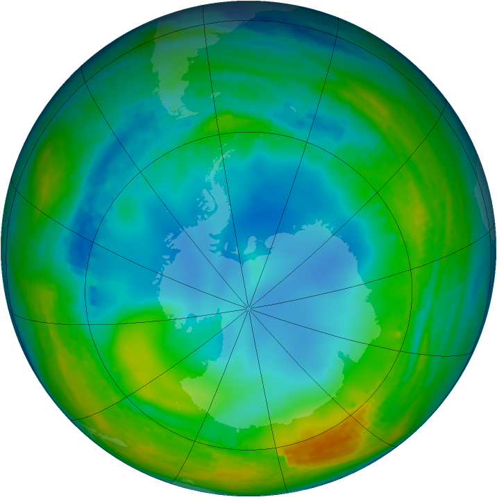 Antarctic ozone map for 05 July 2002